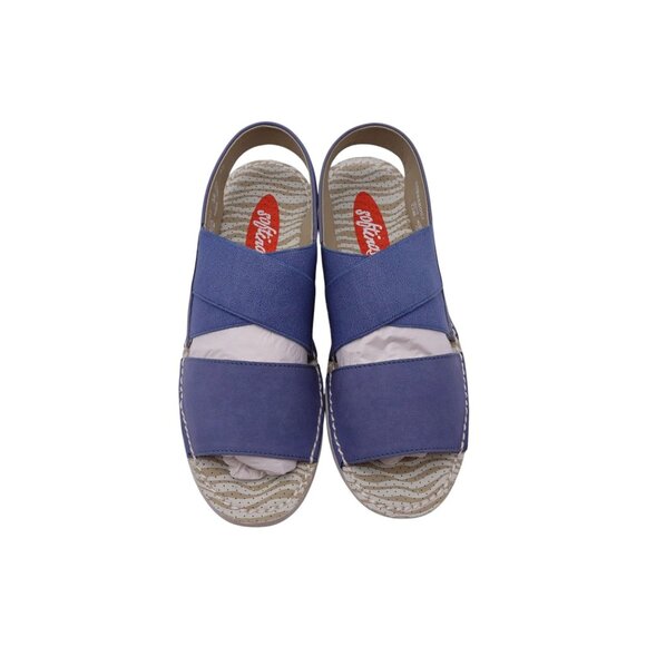 NWOB Softinos by FLY London Tin Sandals Sz 6.5 Blue Flat Slingback Cross-Band - Picture 4 of 13